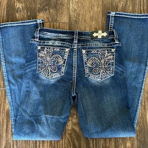 Miss Me Blue Boot Cut Jeans with Embroidered Pockets